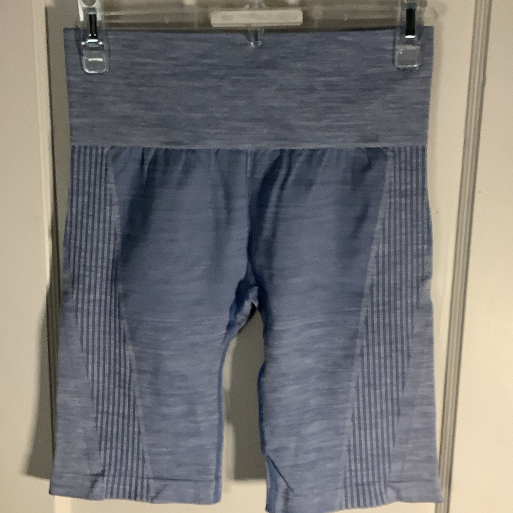 Ryka Heathered Blue High-Rise Bike Shorts with Ribbed Side Panels